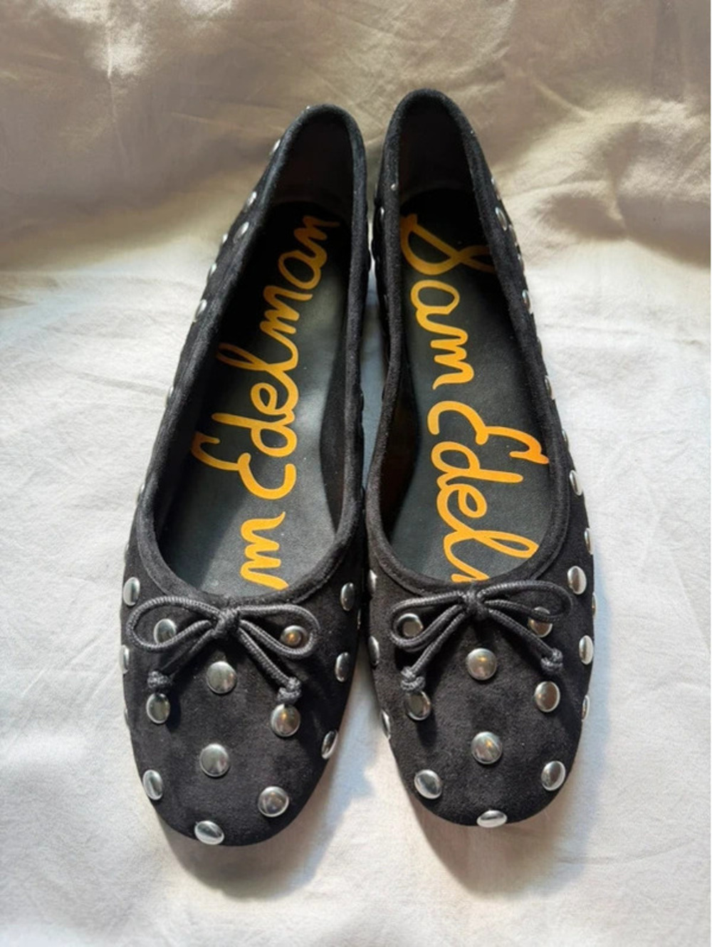 Sam Edelman Alie Studded Suede Ballet Flats 9 Black Bow Balletcore Coquette